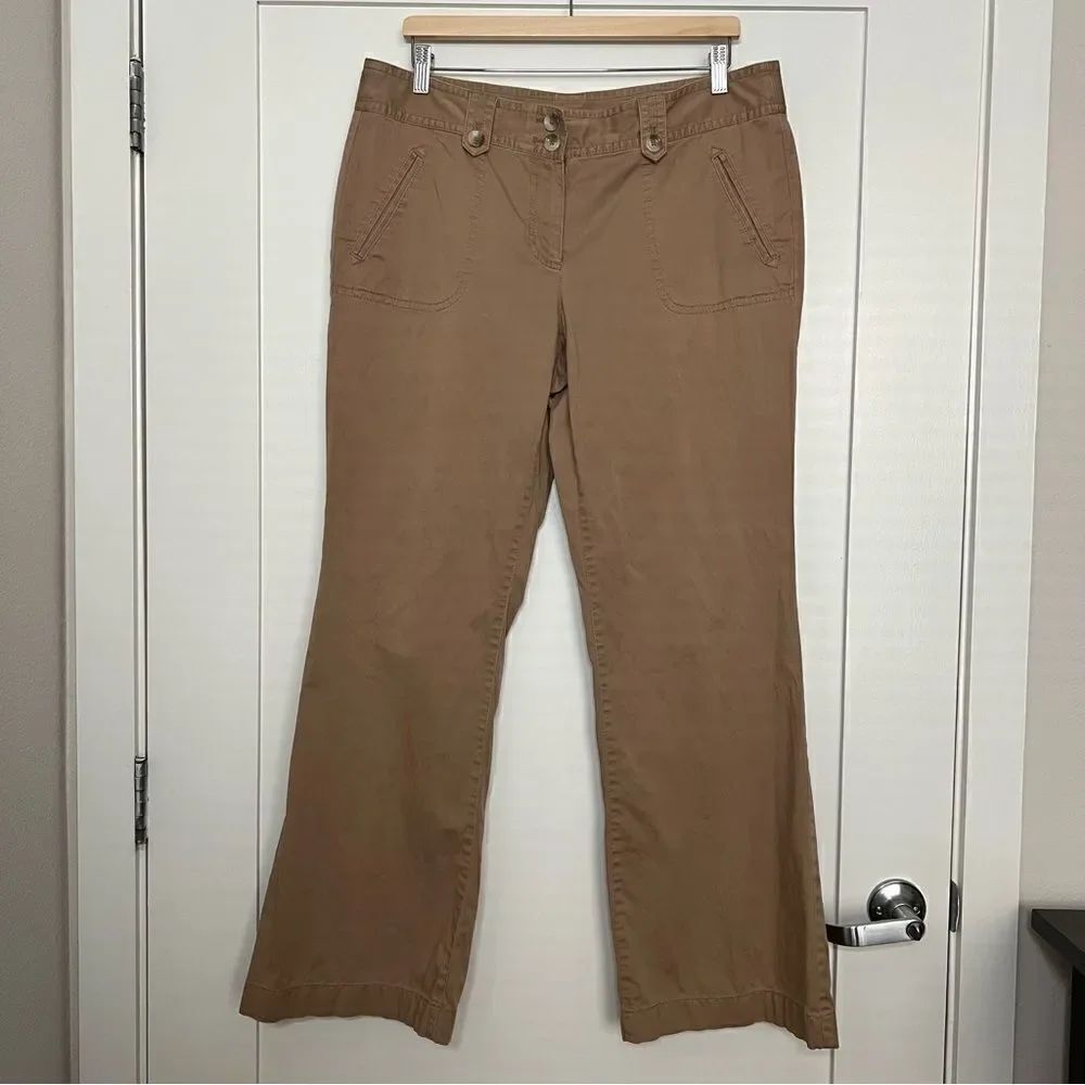Ann Taylor Pants Womens Size 12 Beige Tan Signature Fit Lower On Waist Cotton